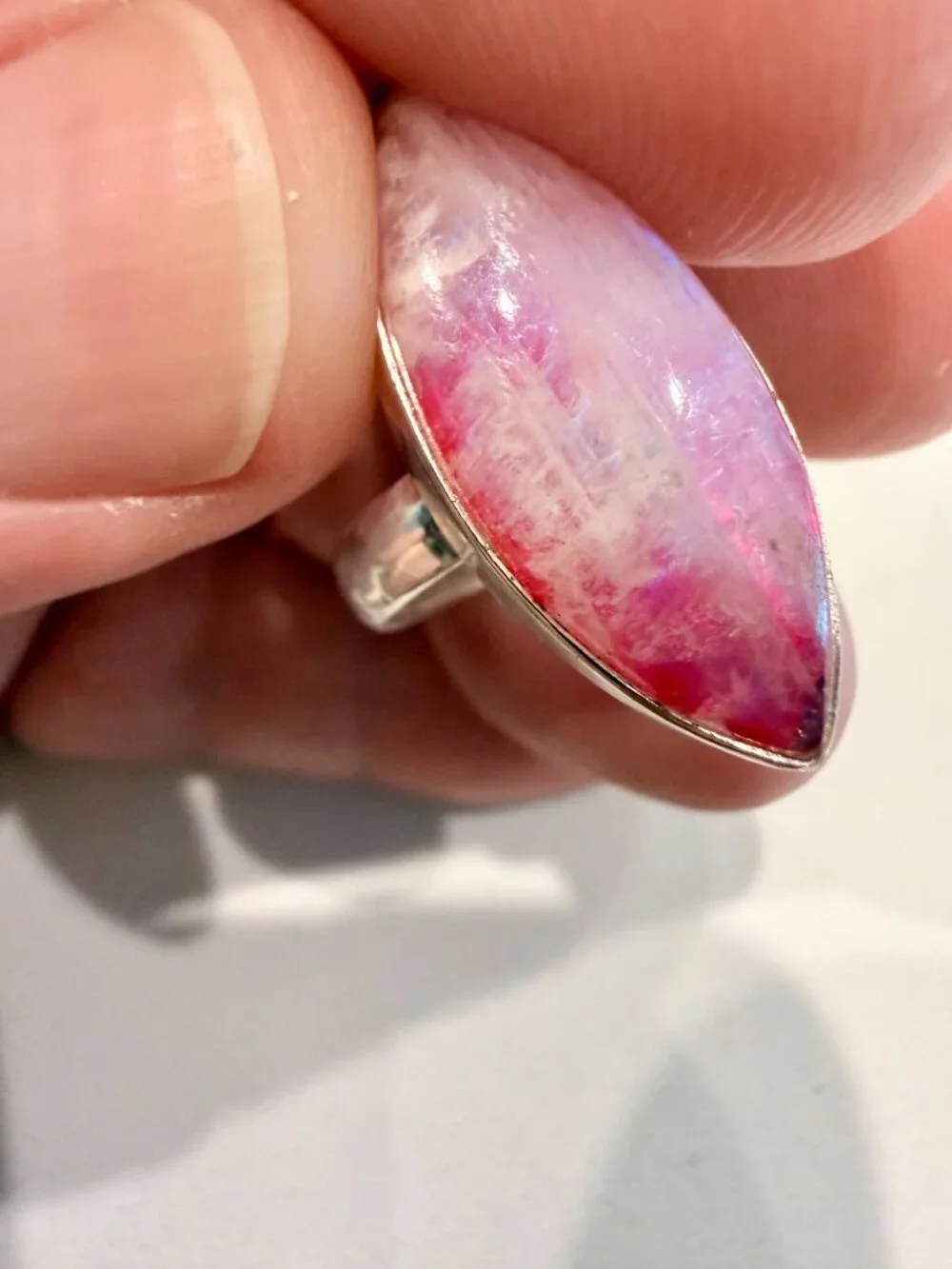 Pink Moonstone Ring, Solid 925 Sterling Silver